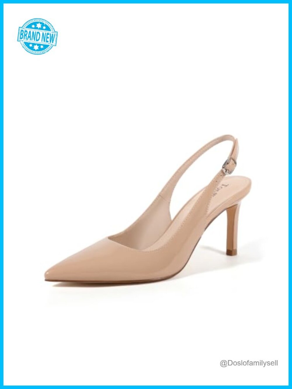 Slingback Heels Pointed Toe Stiletto Pumps Adjustable Strap Faux Leather